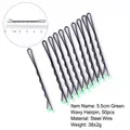 50-piece set of 5.5cm black wavy bobby pins with green protective tips for hair styling - 5.5cm Wavy-Bag Pack (50pcs) / Green-Tipped