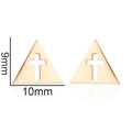 Detailed size view of 9mm by 10mm golden triangle stud earrings with cross cutout - Triangle Hollow Cross / Gold