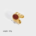 Detail view of 18mm red oval stone ring with three-layer hammered gold band weighing 8.9g - Adjustable Open / Oval Red Style (YYR023089-R)