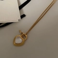 Golden heart pendant necklace with white opal inlay and stylish vintage OT toggle clasp - Gold Heart Necklace with Toggle Clasp