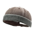Retro washed cotton docker hat in brown and dark grey with adjustable metal buckle - Adjustable / Coffee