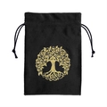 Black velvet drawstring pouch featuring a gold Tree of Life print for tarot cards - Tree of Life/Black