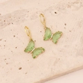 Fashionable 18K gold plated butterfly drop earrings with light green translucent finish - Green