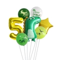 Dinosaur 5th birthday balloon set with gold number five and green foil dinosaur - Set 5 / Gold