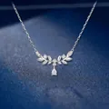 Silver teardrop necklace featuring leaf motif and pear-shaped zircon pendant - Laurel Goddess Necklace Xl-101