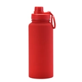 Matte red stainless steel insulated sports bottle with integrated carrying loop - Red - Sport