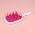 Hollow-out square hairbrush in white and rose red finish for detangling and styling - White Handle + Rose Red