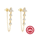 Elegant S925 sterling silver tassel drop earrings with sparkling zircon gemstones - 925 Silver / Gold Butterfly Tassel
