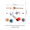Space-themed felt baby mobile featuring rocket and planets on a wooden cross frame - Cross Planet Felt Mobile