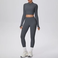 Ensemble de yoga gris deux pièces avec veste zippée ajustée et legging taille haute - Gris Graphite