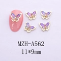 Detailed macro of 11x9mm purple resin butterfly nail art charm with gold metal edges - Purple Gold Edge Butterfly Style (A562)