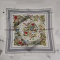 Square floral printed silk scarf with white base and colorful flowers in variant style - Small Square Scarf With Border And Grass Grain Pattern / 65