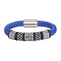 Bracelet tressé en cuir bleu pour homme avec fermoir magnétique et perles celtiques - Bleu