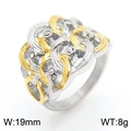Bague tressée bicolore or et argent en acier inoxydable avec cinq cristaux - US 10 / Style Texture Entrelacée Creuse (KR108578-K)