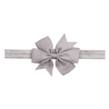 Detail of gray grosgrain ribbon bow on a soft elastic headband for infants and babies - Gray