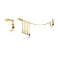 Asymmetric gold-plated S925 silver earrings with colorful zircons and long tassels - Ear Clips [ME436]