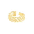 Adjustable woven texture ring in golden finish featuring detailed braided metal lines - Size 13 (Adjustable) / 18K Gold