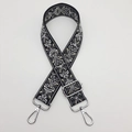 Adjustable wide embroidered bag strap in black and grey with silver metal hooks - Black Grey Silver Hook