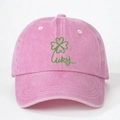 Berretto da baseball in cotone lavato rosa con trifoglio verde e finitura vintage - Taglia unica / Rosa