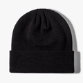 Classic black knitted beanie hat with ribbed texture for winter warmth and comfort - One Size / Black
