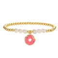 Bracciale a sfere dorate con perle bianche e ciondolo a forma di ciambella rosa - Stile Ciambella Rosa