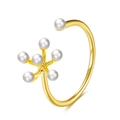 Minimalist gold flower ring with white pearls and sparkling starburst metal design - Gold Pearl Cluster Style (S585)