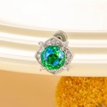 Silver octagonal rose stud earring with a teal crystal centerpiece and halo pavé diamonds - Forest Green (Single)