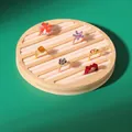 Bamboo round jewelry ring tray with beige velvet slots for display and storage - Bead Velvet / Small / Beige