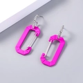 Exaggerated silver carabiner earrings with vibrant magenta matte resin dangles - Lock Shape Dangles / Rose Red