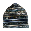 Detailed view of bohemian paisley patterned fabric on a multifunctional slouchy beanie hat - Ins Striped Blue