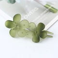 Dark green matte double flower hair clip with a vintage translucent resin finish - Green Striped