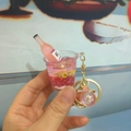DIY handmade creative keychain featuring pink liquid cup with fruit and mini bottle - Light Gold Clasp + Milk Tea Cup Bead / Pink
