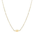 Vue macro détaillée du pendentif œil maléfique doré avec perles en émail blanc - KD082-Mauvais Œil-Blanc