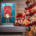 Red Christmas Gnome window sticker with Feliz Navidad text and festive holiday graphics - Gnome / Red/Black Plaid