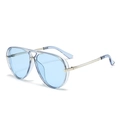 Classic aviator sunglasses with light blue transparent frames and silver metal temples - C5 Transparent Blue Blue Lens