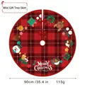 Red and black buffalo plaid Christmas tree skirt with snowman and reindeer patterns - 90CM Tree Skirt Red Black Plaid Mini Gift