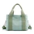 Versatile mint green canvas tote bag with olive handles and adjustable shoulder strap - Green