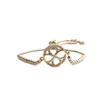 Detailed close-up of golden infinity bracelet with white zircon stones and adjustable chain - Bead Box Chain / Gold