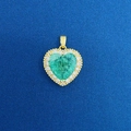 Elegant gold heart pendant featuring a green crystal center and sparkling white stones - Retro Beaded Edge Green Ice Crack Heart (788)