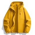 Men's outdoor hooded windbreaker jacket in bright yellow with waterproof fabric - Mustard Yellow