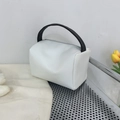 Minimalist white PU leather handbag with contrasting black handle and rectangular design - White