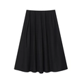 Flat lay of a classic black A-line linen skirt with soft pleats on white background - S / Black Dress
