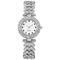 Elegant silver women's quartz watch with diamond-encrusted bezel and geometric strap - Watch Only / Silver