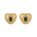 Orecchini a cuore vintage in oro con gemma verde e dettagli in zircone lucido - Verde