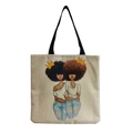 Detailed view of canvas fabric texture and stylish fashion female illustration print - Afro Lady Illustration-Wearing Crown