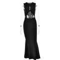 Sexy black sleeveless backless bodycon maxi dress with front cutout and mermaid hem - S / Black