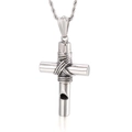 Retro stainless steel cross pendant necklace with rope chain on white background - Wrapped Whistle Style (KP56205-BD) / Pendant Only