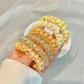 Elastic spiral hair ties set with colorful star and polka dot patterns for women - 3# Cheese Yellow Patterns (6pcs Bag)