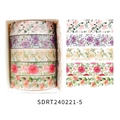 Five rolls of floral washi tape set featuring pink and purple rose patterns in a box - Spring Flower Romantic 5