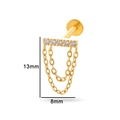 Golden titanium labret stud with five zircons and dangling chains in 13mm height - Tassel Chain Bar Style-Gold (T2503-8#黄金)